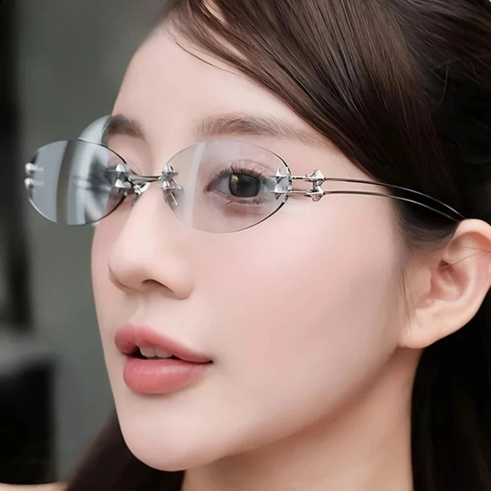 Y2K Metal Rimless Oval Sunglasses