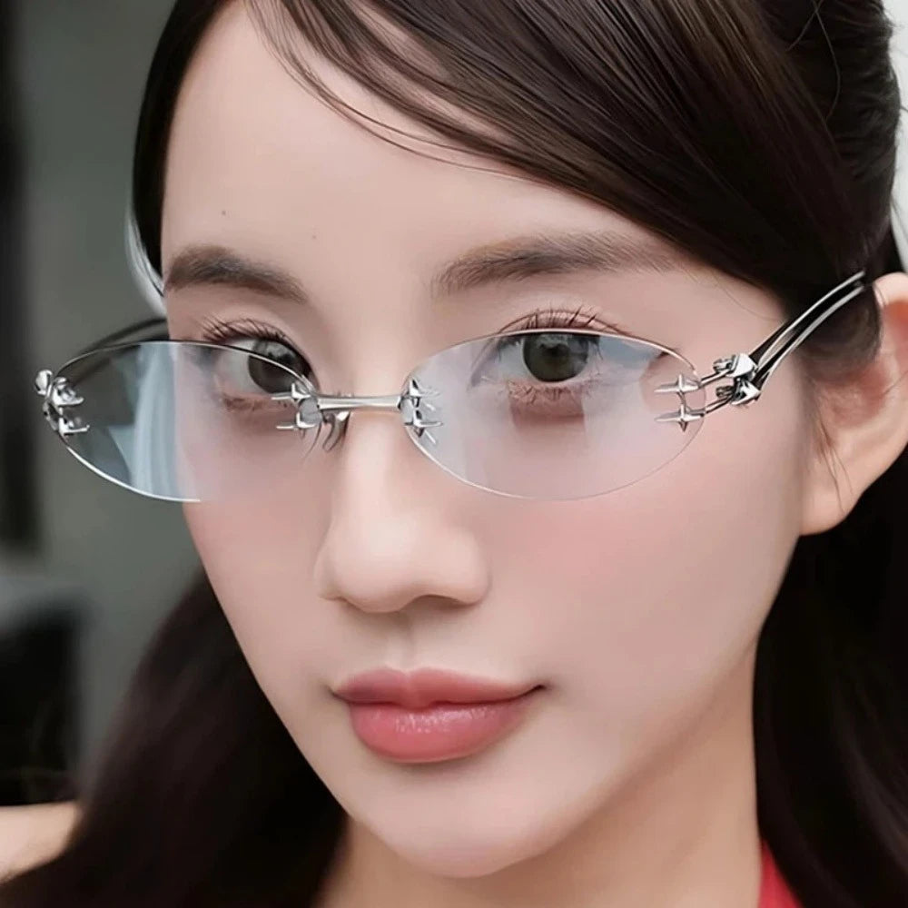 Y2K Metal Rimless Oval Sunglasses