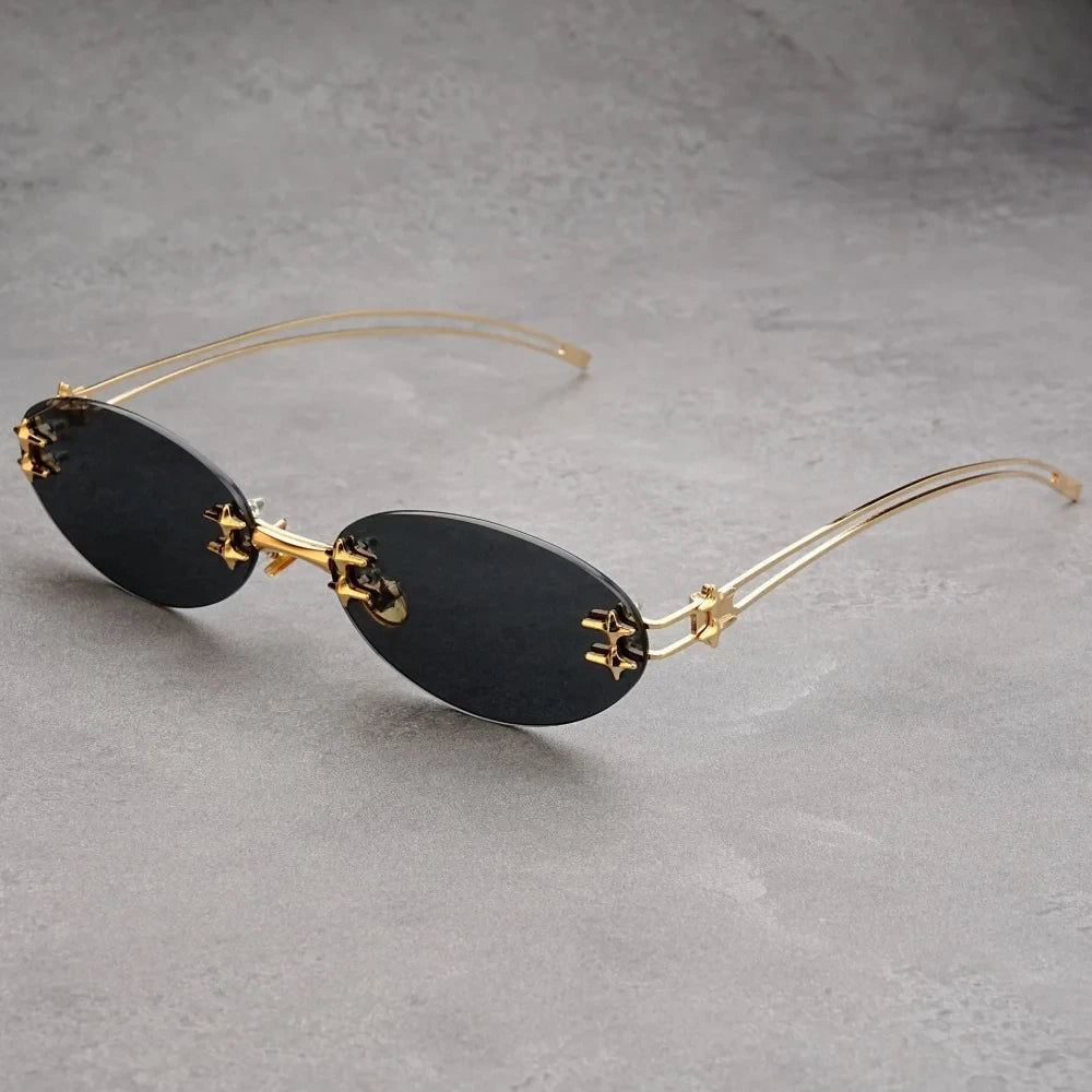 Y2K Metal Rimless Oval Sunglasses