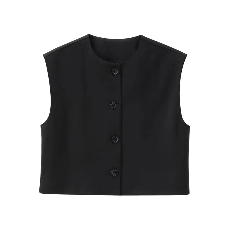 MUJER Red Sleeveless Vest Woman Button Black White Cropped Vest Women Summer Casual Short Coats Waistcoat Women's Fashion Vests