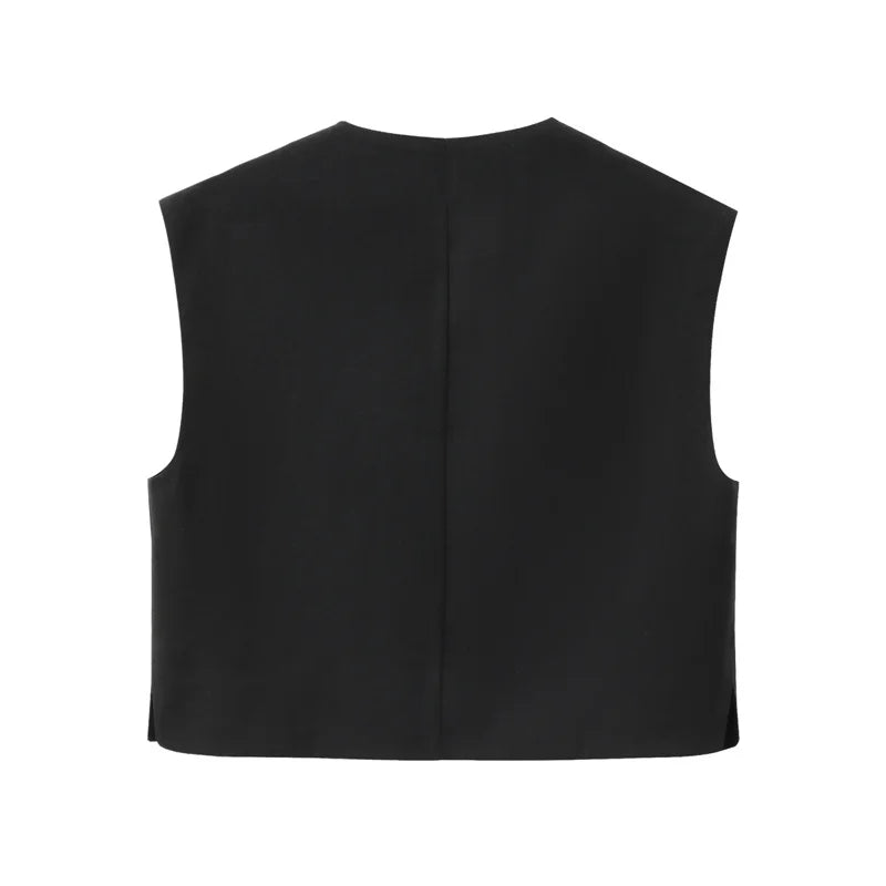 MUJER Red Sleeveless Vest Woman Button Black White Cropped Vest Women Summer Casual Short Coats Waistcoat Women's Fashion Vests