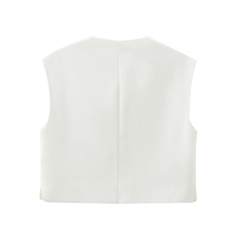 MUJER Red Sleeveless Vest Woman Button Black White Cropped Vest Women Summer Casual Short Coats Waistcoat Women's Fashion Vests