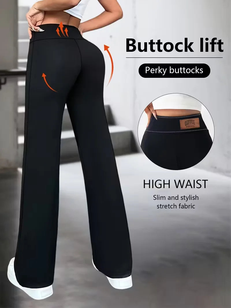 Womens High Waisted Straight Leg Pants Stretchy Black Solid Commuting Trousers Color Elegant And Essential For Office Wear Jeans