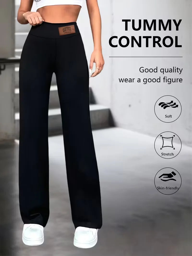 Womens High Waisted Straight Leg Pants Stretchy Black Solid Commuting Trousers Color Elegant And Essential For Office Wear Jeans