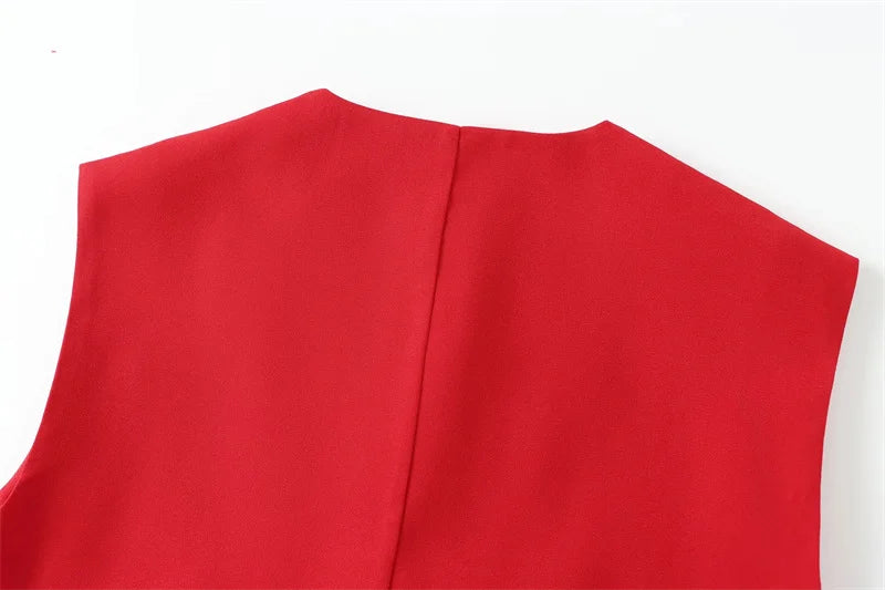 MUJER Red Sleeveless Vest Woman Button Black White Cropped Vest Women Summer Casual Short Coats Waistcoat Women's Fashion Vests